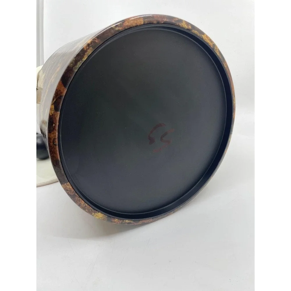 1970s Vintage Faux Tortoiseshell Ice Bucket Black  Knob Lid